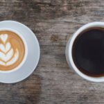 Latte and dark coffee