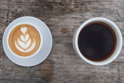 Latte and dark coffee