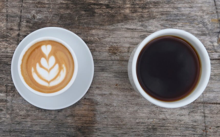 Latte and dark coffee